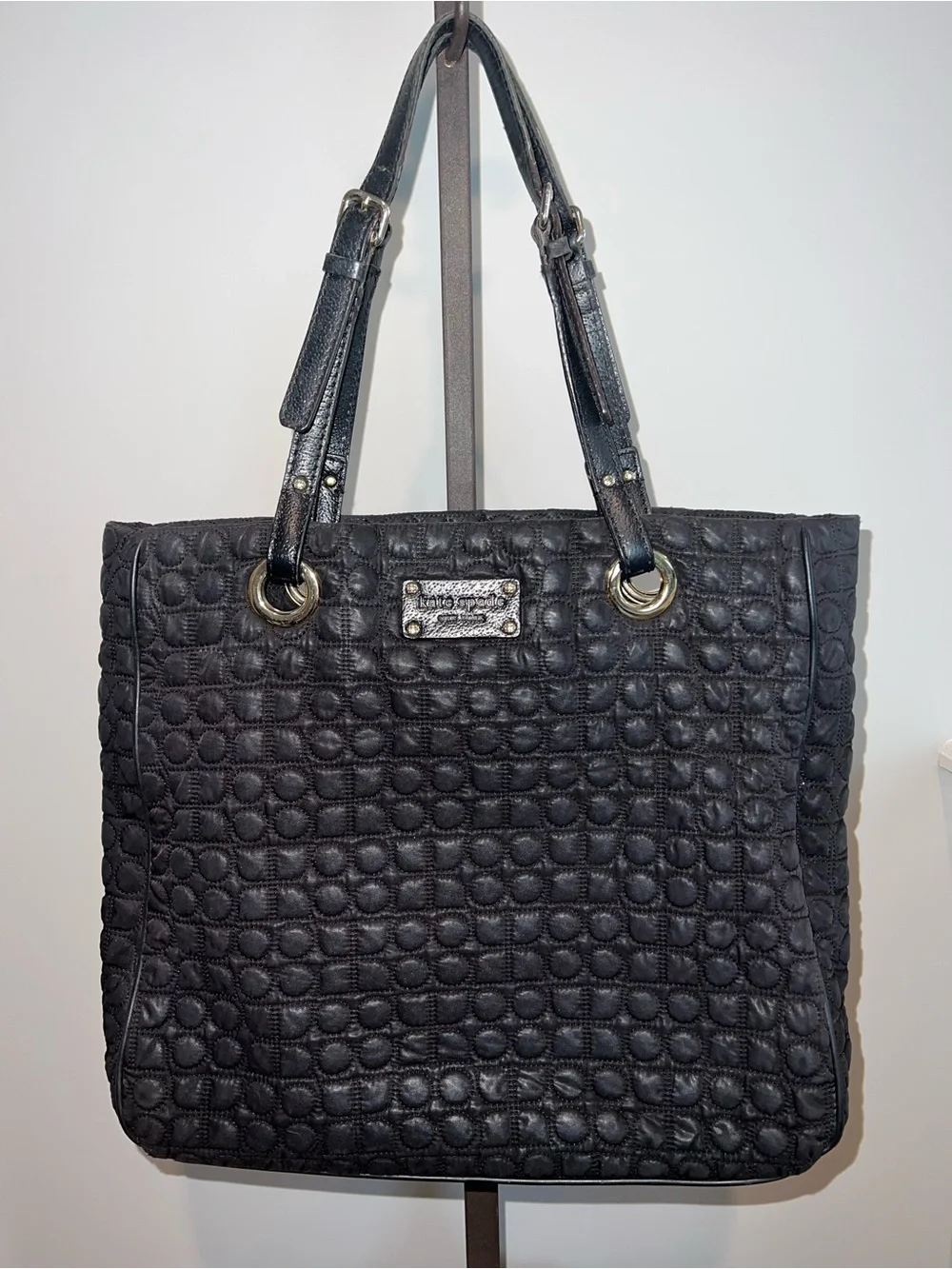 Kate Spade NY Quilted Tote Bag Gray Gold Hardware